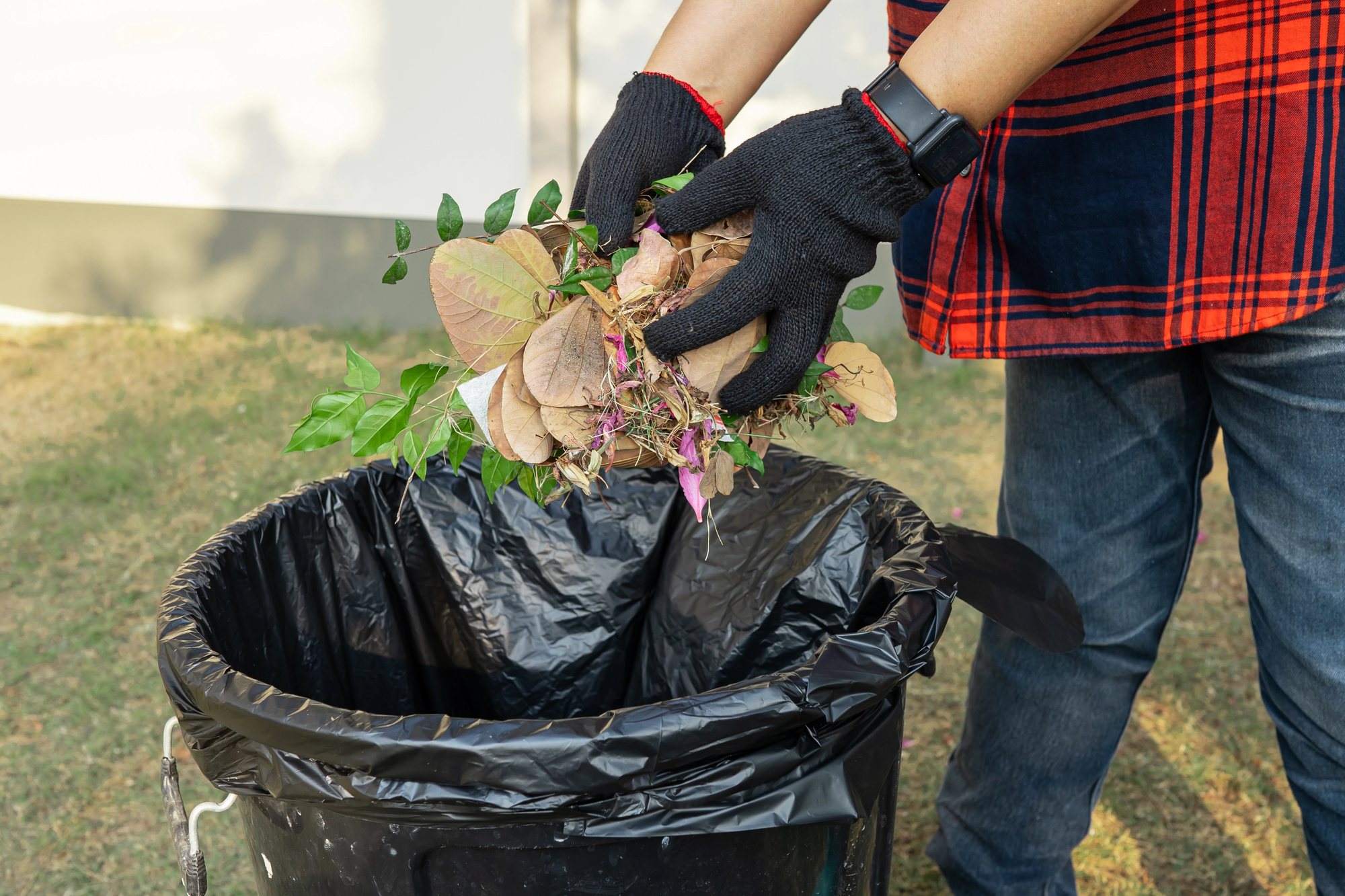 homeowner collecting leaves